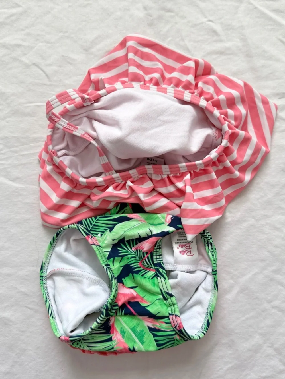 Ruffle Butts Pink Striped One-Shoulder Ruffle Bikini with Flamingo Print Bottoms